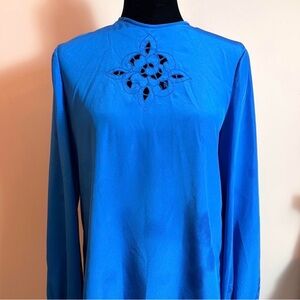 Vintage 80s Blue Blouse with Flower Cut Out